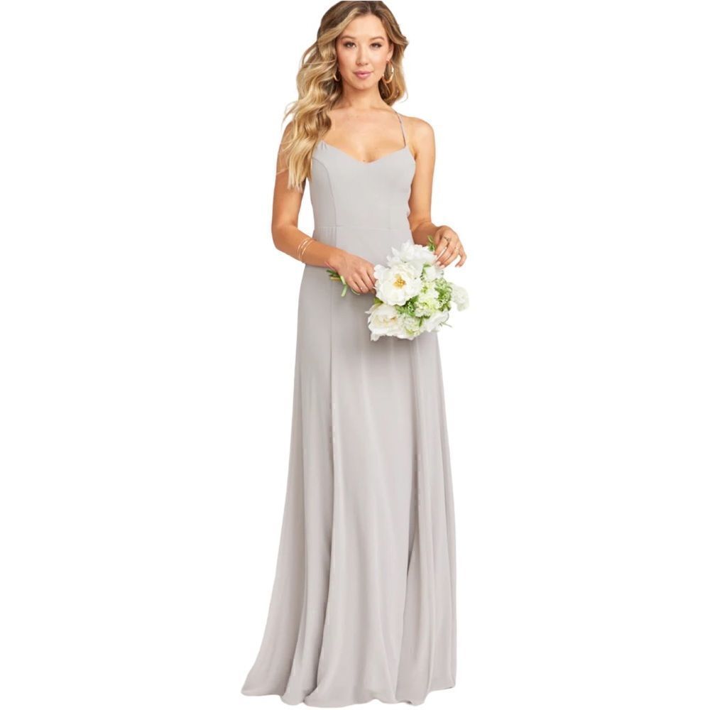 Show Me Your Mumu Godshaw Goddess Gown Maxi Dress in Dove Grey Chiffon. XL. NWT!